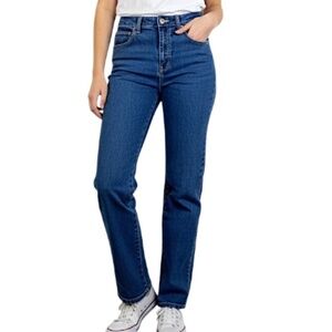 Vintage 90s Y2K minimalist high rise straight leg dark blue full length jeans 29